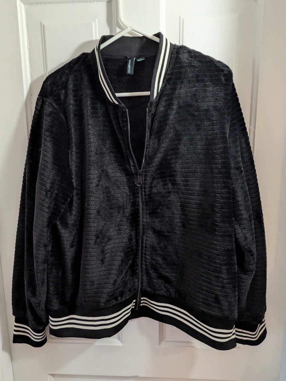 Cynthia Rowley Black Velvet Bomber Jacket with Striped Trim